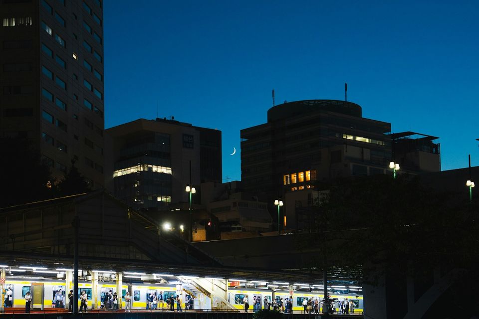 Station platform at dusk